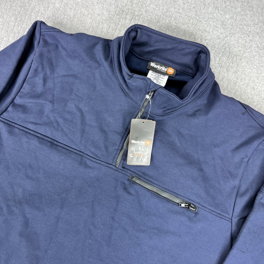 New Workrite FR Quarter Zip Pullover Mens XL Navy Blue Flame Resistant FT72NV2
